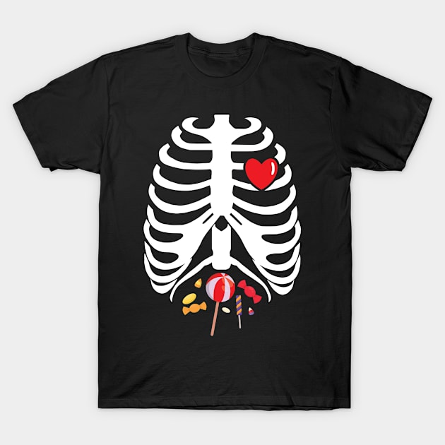 Skeleton Rib Cage X-Ray Heart Candies Happy Halloween product T-Shirt by BUBLTEES